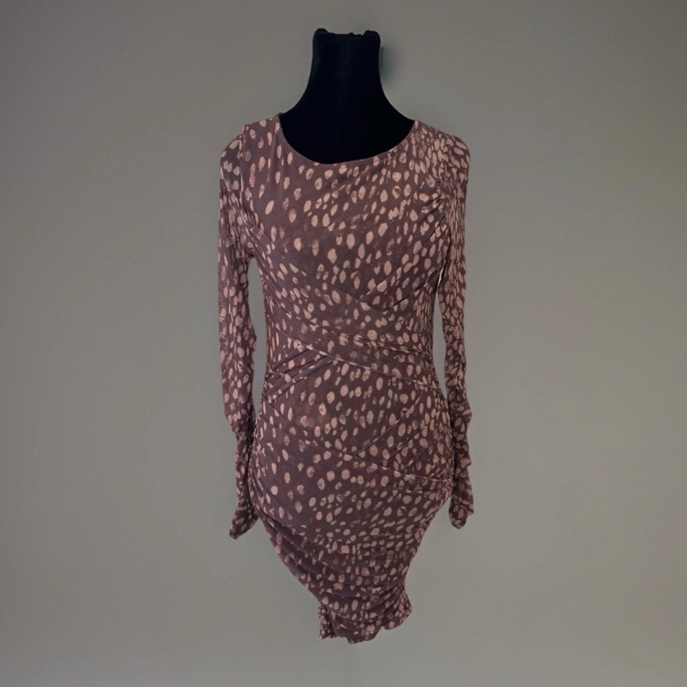 Free People Katana Mini Dress in Brown Sz Small Stretch Mesh BodyCon Party NWT - Picture 3 of 12